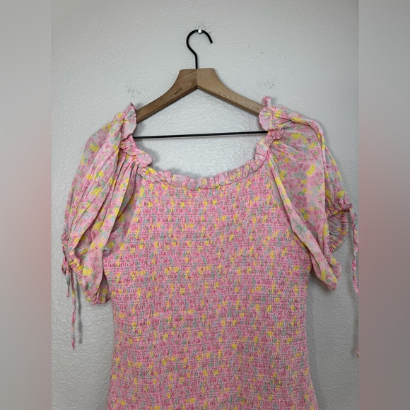 Loveshackfancy Violet Ruffle Mini Dress in Floral Melon Punch size Large $395 - Picture 10 of 16